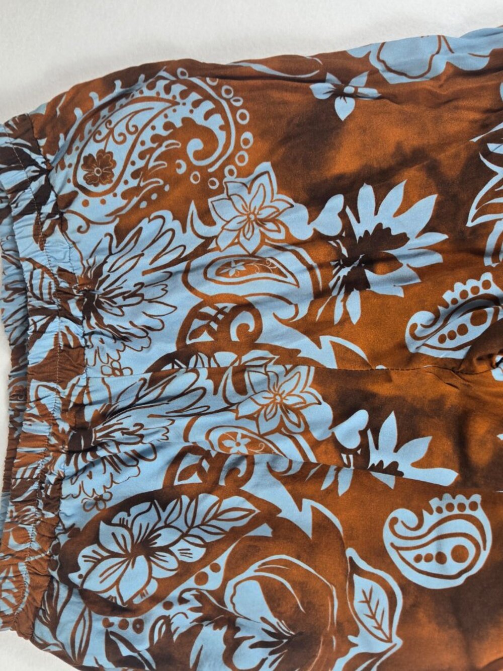 Floral Paisley Wide-Leg Pants Brown/Blue Made in Italy Size M 100% VIscose - Picture 8 of 11